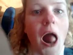 Teenage blonde flaunting her poop-filled mouth